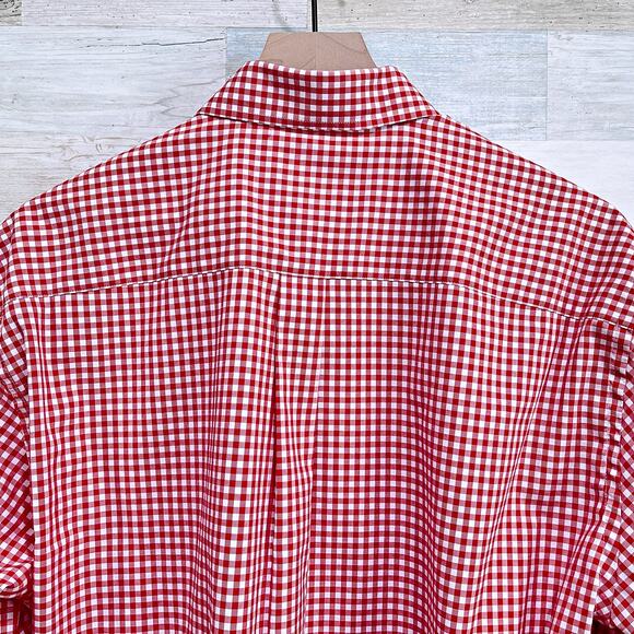 Peter Millar Stretch Twill Sport Shirt Red White Gingham Cotton Mens Large - Picture 4 of 5